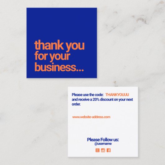 Cool Blue Dank u Customer Appreciation Insert Vierkante Visitekaartje (Voorkant / Achterkant)