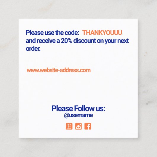 Cool Blue Dank u Customer Appreciation Insert Vierkante Visitekaartje (Achterkant)