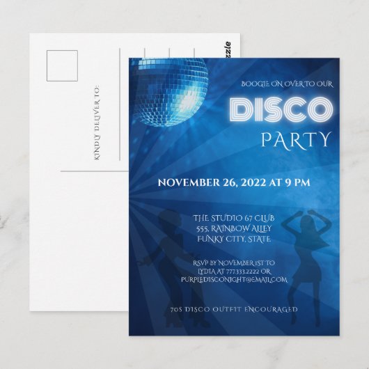 Cool Blue Disco Ball Party Briefkaart (Voorkant / Achterkant)