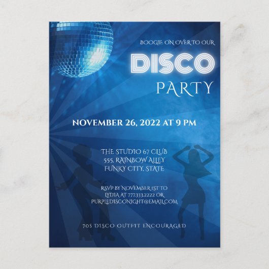 Cool Blue Disco Ball Party Briefkaart (Voorkant)