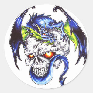 Cool Blue dragon en schedel tattoo stijl sticker