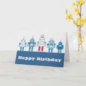 Cool Blue en Red Robots Novelty Gifts Kaart (Gele Bloem)