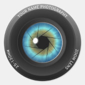 Cool Blue Eye Camera Lens Aangepaste Naam Fotograa Ronde Sticker (Voorkant)
