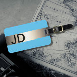 Cool Blue Faux Metal Stripe Bold Monogram Bagagelabel<br><div class="desc">Elegant aanpasbaar blauw bagagelabel met FAUX-metalen streep en uw vet monogram.</div>