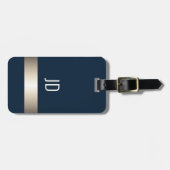 Cool Blue Faux Metal Stripe Monogram Bagagelabel (Voorkant horizontaal)