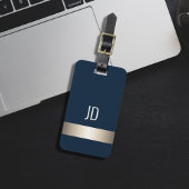 Cool Blue Faux Metal Stripe Monogram Bagagelabel