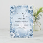Cool Blue Floral Flourish bruiloft Kaart (Staand voorkant)