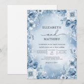 Cool Blue Floral Flourish bruiloft Kaart (Voorkant / Achterkant)