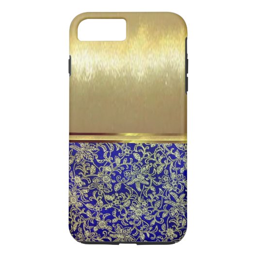 Cool Blue  floral Gold Design Hoesje (Achterkant)