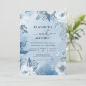 Cool Blue Frost Floral Winter Wedding Kaart (Staand voorkant)