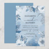 Cool Blue Frost Floral Winter Wedding Kaart (Voorkant / Achterkant)