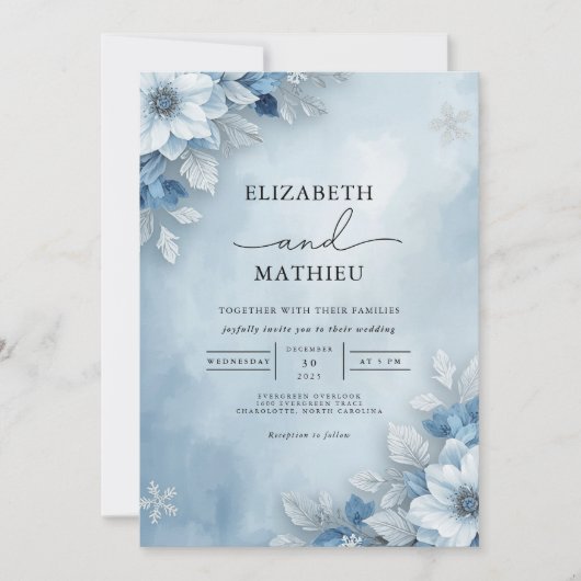 Cool Blue Frosted Bloom Wedding Kaart (Voorkant)