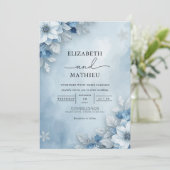 Cool Blue Frosted Bloom Wedding Kaart (Staand voorkant)