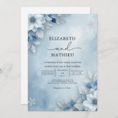 Cool Blue Frosted Bloom Wedding Kaart (Voorkant / Achterkant)