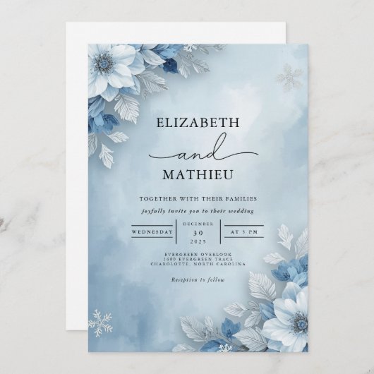 Cool Blue Frosted Bloom Wedding Kaart (Voorkant / Achterkant)