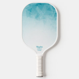Cool Blue Geometric Gradient Custom Name Text Pickleball Paddle