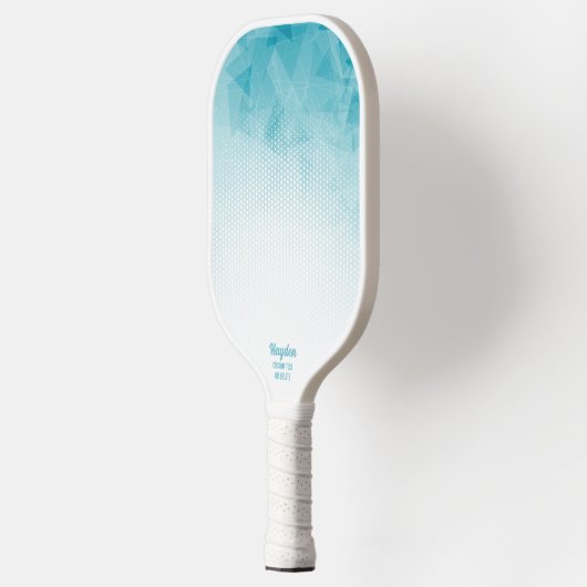Cool Blue Geometric Gradient Custom Name Text Pickleball Paddle (Links)