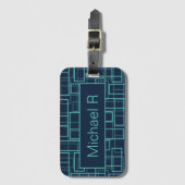 Cool Blue Geometric Grid Pattern Personalised Bagagelabel (Voorkant (verticaal))