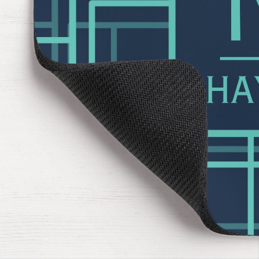 Cool Blue Geometric Grid Pattern Personalised Muismat (Hoek)