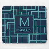 Cool Blue Geometric Grid Pattern Personalised Muismat (Voorkant)