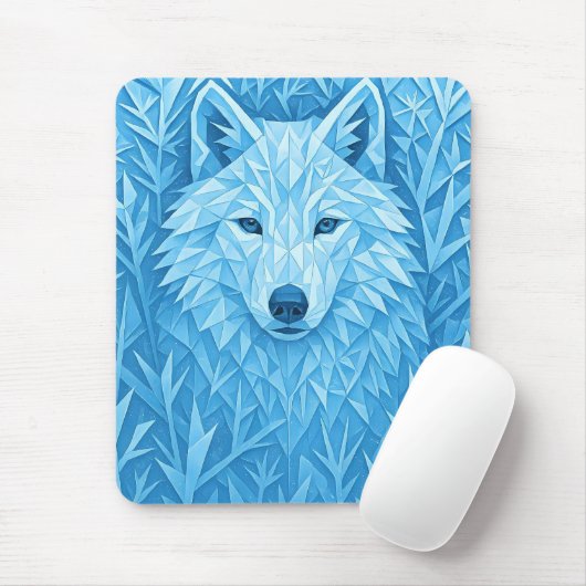 Cool Blue Geometric Wolf Low Poly Abstract Gaming Muismat (Met muis)