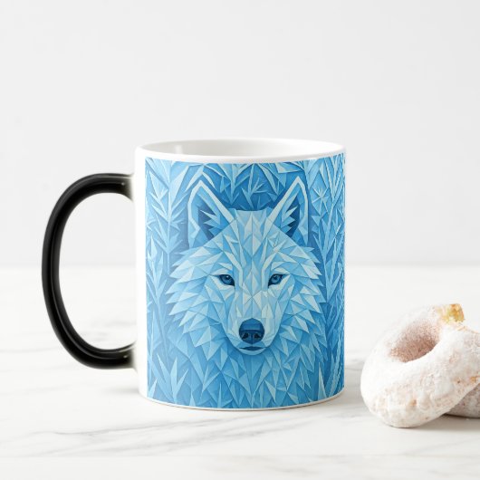 Cool Blue Geometric Wolf Low Poly Abstract Morphin Magische Mok (Met donut)