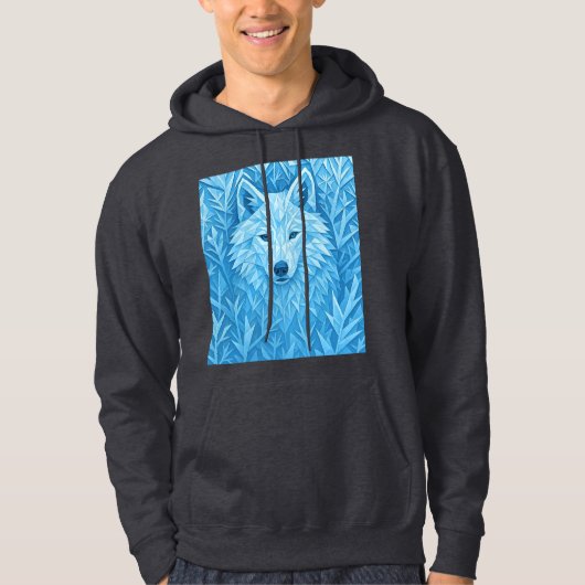 Cool Blue Geometric Wolf Low Poly Abstract Premium Hoodie (Voorkant)