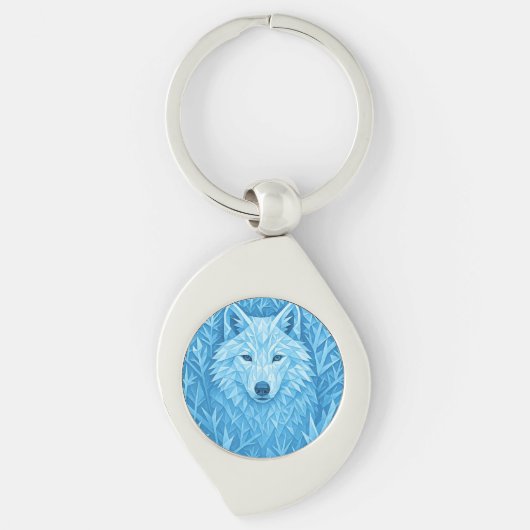 Cool Blue Geometric Wolf Low Poly Abstract Premium Sleutelhanger (Voorkant)