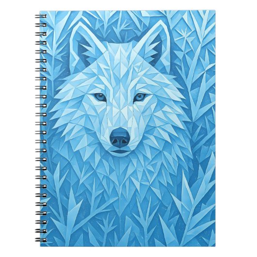 Cool Blue Geometric Wolf Low Poly Aesthetic School Notitieboek (Voorkant)
