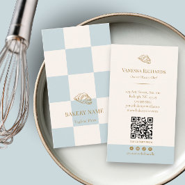 Cool Blue Geruite Cafe Croissant QR Bakkerij Visitekaartje
