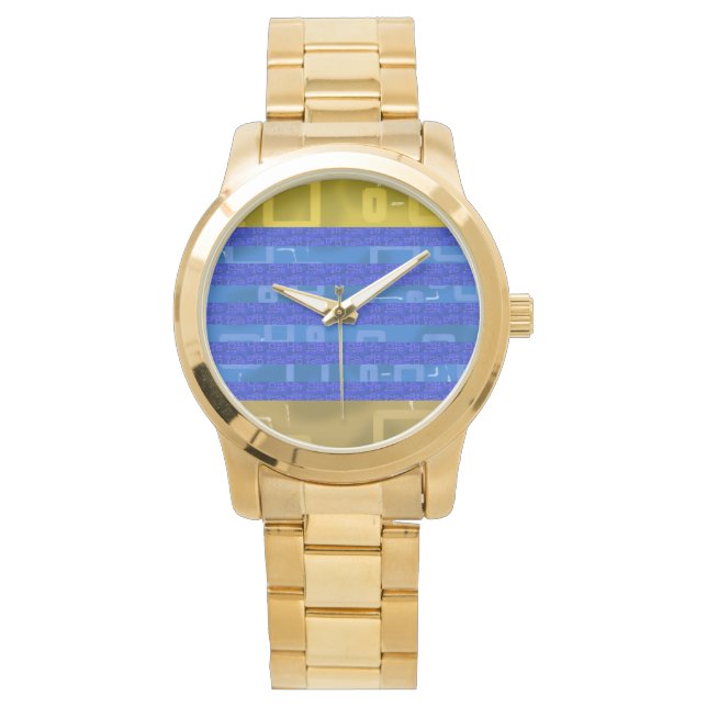 Cool Blue Gold Geometric Stripes Horloge (Voorkant)