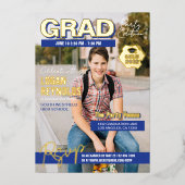 Cool Blue Gold Photos Magazine Hoesje Afstuderen Folie Uitnodiging (Voorkant)