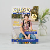 Cool Blue Gold Photos Magazine Hoesje Afstuderen Folie Uitnodiging (Staand Voorkant)