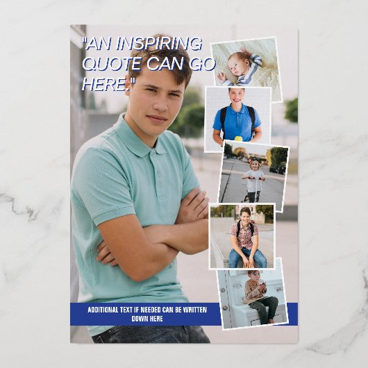 Cool Blue Gold Photos Magazine Hoesje Afstuderen Folie Uitnodiging (Achterkant)