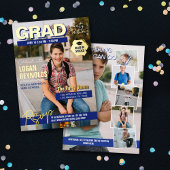 Cool Blue Gold Photos Magazine Hoesje Afstuderen Folie Uitnodiging