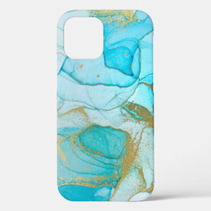 Cool Blue Gold Unique Waterverf Swirl Patroon Case-Mate iPhone Case