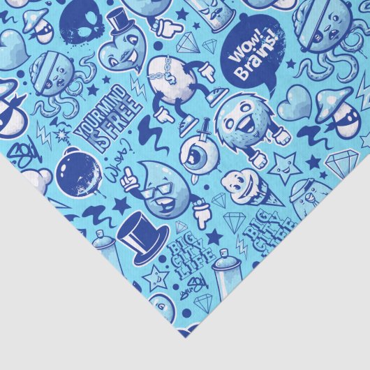 Cool Blue graffiti tekenfilmtekenfilmpatroon Tissuepapier (Detail)