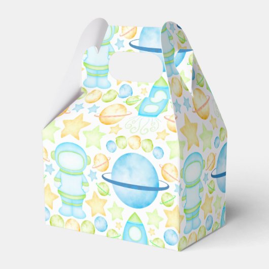 Cool Blue & Green Boys Outer Space Astronaut Bedankdoosjes (Achterkant)