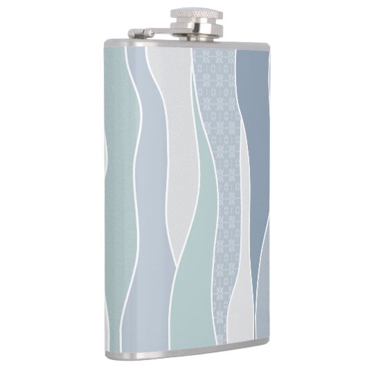 Cool Blue Green Curved Stripes Abstract Waves Naam Heupfles (Rechts)