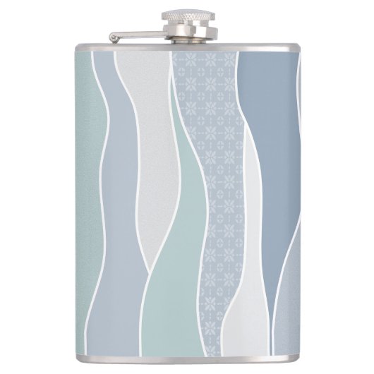 Cool Blue Green Curved Stripes Abstract Waves Naam Heupfles (Voorkant)