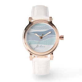 Cool Blue Green Curved Stripes Abstract Waves Naam Horloge