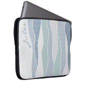 Cool Blue Green Curved Stripes Abstract Waves Naam Laptop Sleeve (Voorkant Rechts)