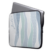 Cool Blue Green Curved Stripes Abstract Waves Naam Laptop Sleeve (Voorkant Links)