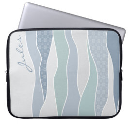 Cool Blue Green Curved Stripes Abstract Waves Naam Laptop Sleeve