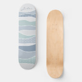 Cool Blue Green Curved Stripes Abstract Waves Naam Persoonlijk Skateboard (Voorkant)