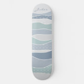 Cool Blue Green Curved Stripes Abstract Waves Naam Persoonlijk Skateboard (Voorkant)