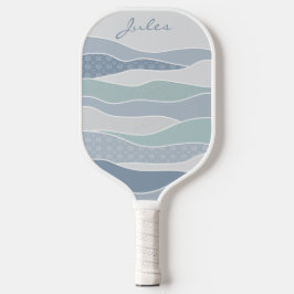 Cool Blue Green Curved Stripes Abstract Waves Naam Pickleball Paddle
