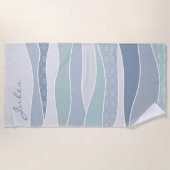 Cool Blue Green Curved Stripes Abstract Waves Naam Strandlaken (Voorkant)