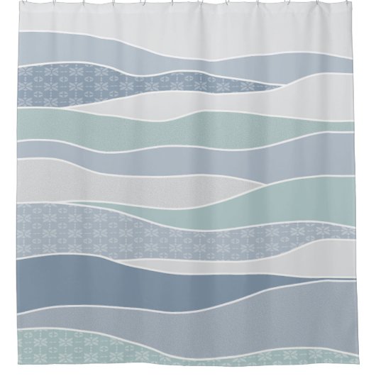 Cool Blue Green Curved Stripes Abstracte golven Douchegordijn (Voorkant)