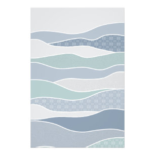 Cool Blue Green Curved Stripes Abstracte golven Foto Afdruk